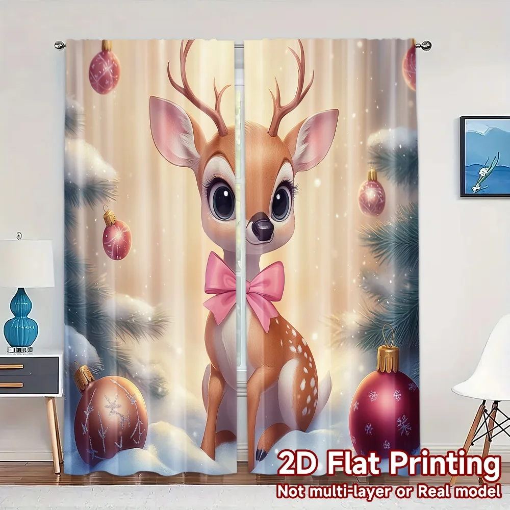 2pcs,Curtains Cute Reindeer Christmas Ornaments (2) Modern Curtains&Window Treatment Versatile Durable Polyester Curtains