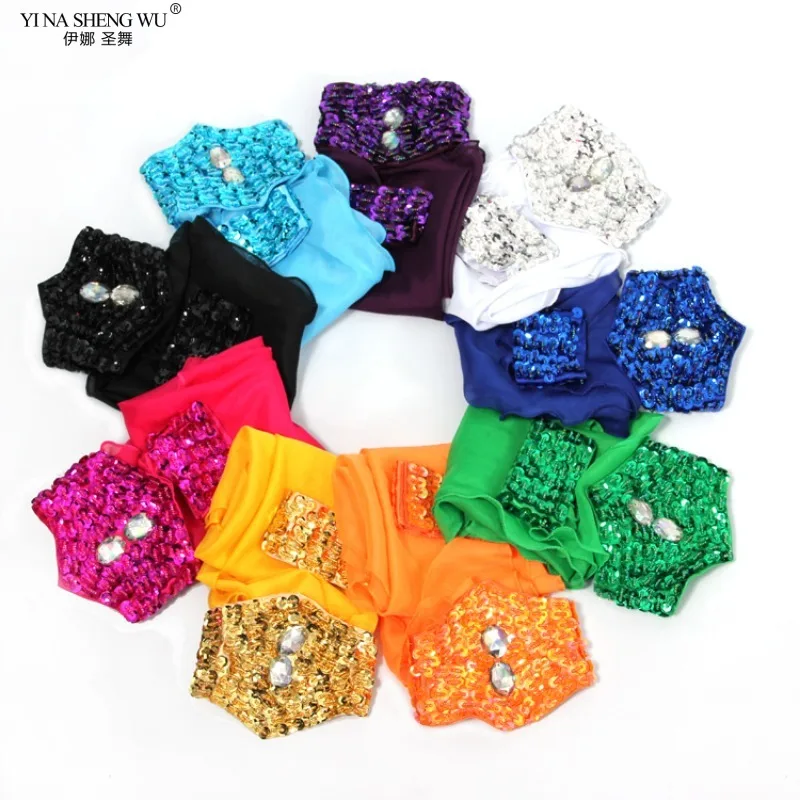 11 Colors Belly Dance Costume Accessories 1 Piece Arm Sleeves Wrist Adjustable Chiffon Sleeve Sequins Armbands