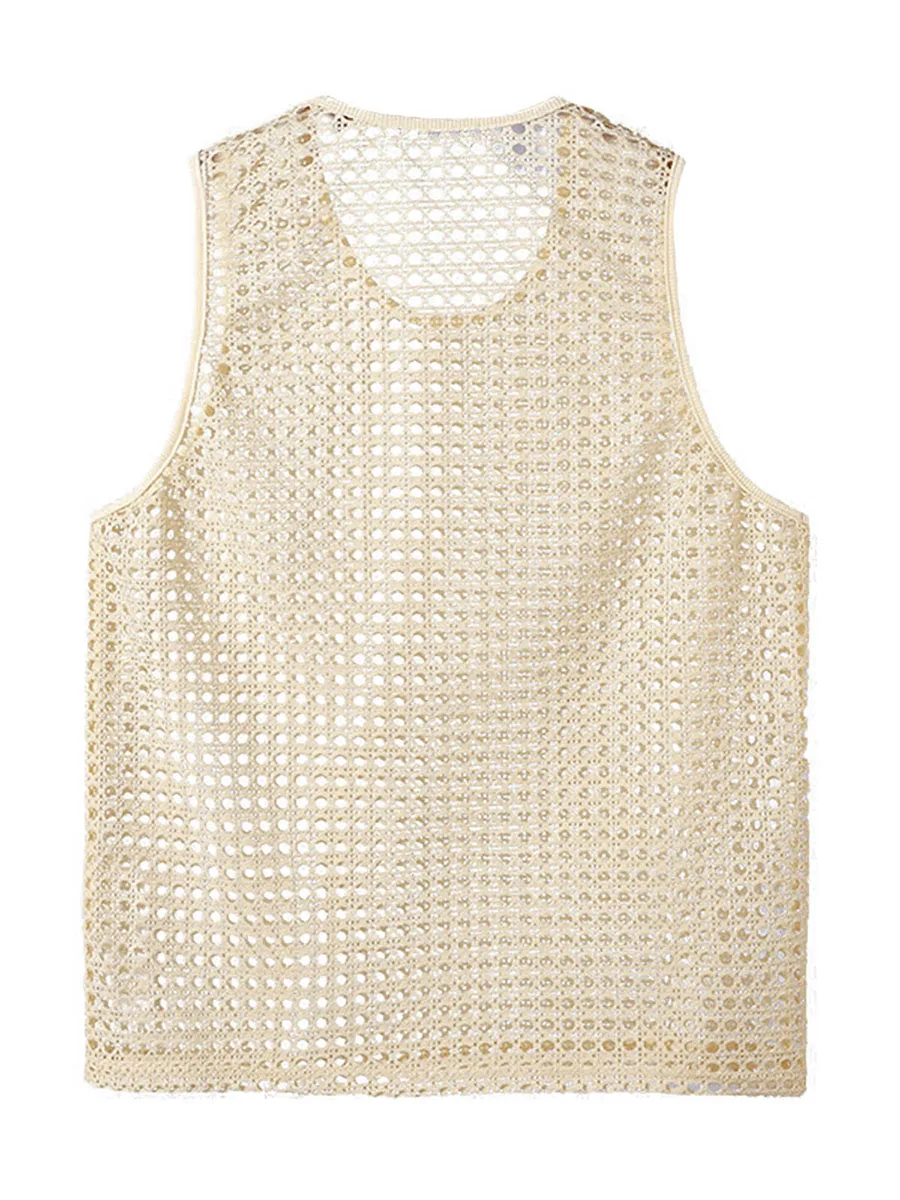 Men s Breathable Sleeveless Tank Tops Fashionable Hollow Out Crew Neck Casual Solid Cool Stylish T-Shirt for Summer image 3