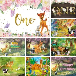 Disney Bambi One Backdrop For Girls 1st Birthday Party Baby Shower Flower Butterfly Photography Background Photo Decor Banner