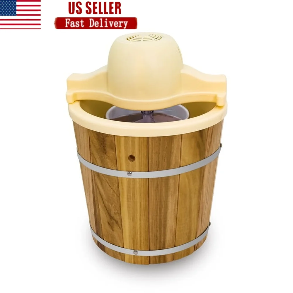 Máquina elétrica de sorvete, balde de pinho de 4qt, guloseimas caseiras, consistência suave, frequência rápida, pá de motor, fácil limpeza, festas para churrasco