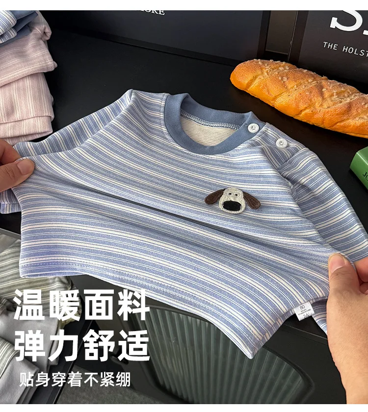 Herbst-Kleidungsset für Kinder, gestreiftes, warmes Oberteil und lange Hose, Freizeitkleidung für Jungen und Mädchen, in Pink und Blau, bequemes Innenbekleidungsset. – Detail 9