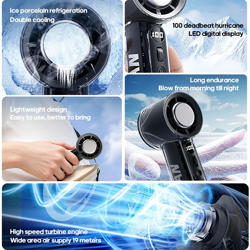 Outdoor New Portable Refrigeration Small Air Conditioner 100 Wind High-speed Mini Handheld Fan 3000mAh USB Outdoor Turbo Fan