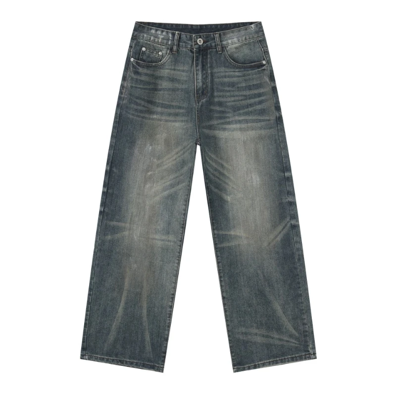 

Pants Denim Pant Men Jeans Vintage Loose Plain High Waist Straight Wide Leg Long Trousers Y2k Streetwear Work Distressed Spring