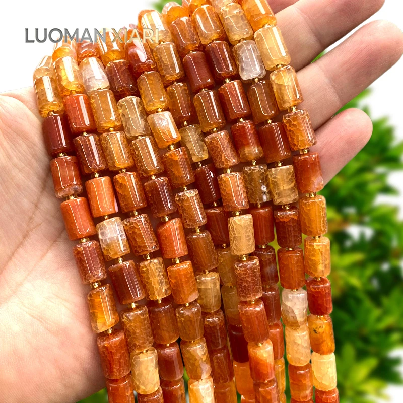 Natural Stone 8x12mm Irregular Cylinderly Ice Crack Red Agate Spacer Beads for Jewelry Making Diy Bracelet Charms Accessories
