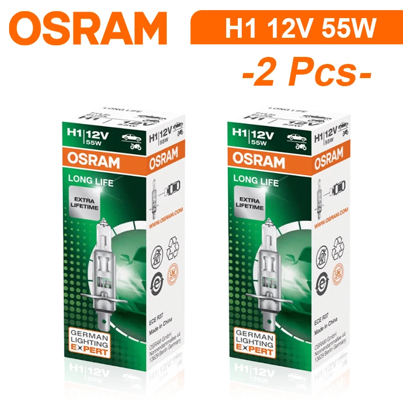 OSRAM LONG LIFE H1 55W Car Halogen Headlight High Low 12V P14.5s 64150L Standard Light Auto Bulb 3200K Original Lamp OEM Quality
