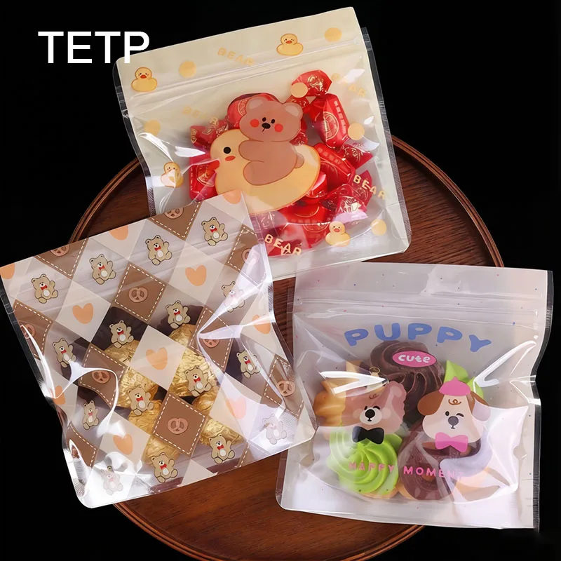

TETP 100Pcs Stand Up Mini Self-sealing Bags Cartoon Dog Home Party Cookies Candy Packaging Kinds Gift Decoration Wholesale