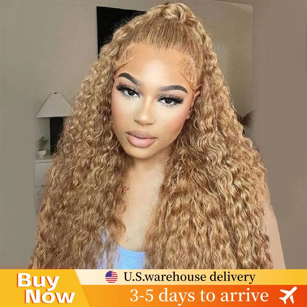 

Бразильские парики из натуральных волос Deep Wave, 30-38 дюймов, медово-блонд, 13x6 HD Lace Front # 27-цветный парик с кружевной вставкой 13x4 без клея для женщин