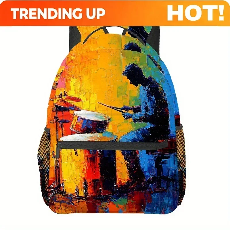 Custom Bag Drum Set And Drummer Backpack - Vibrant Artistic Design, Lightweight Travel & Hiking Daypack With Adjustable Straps,