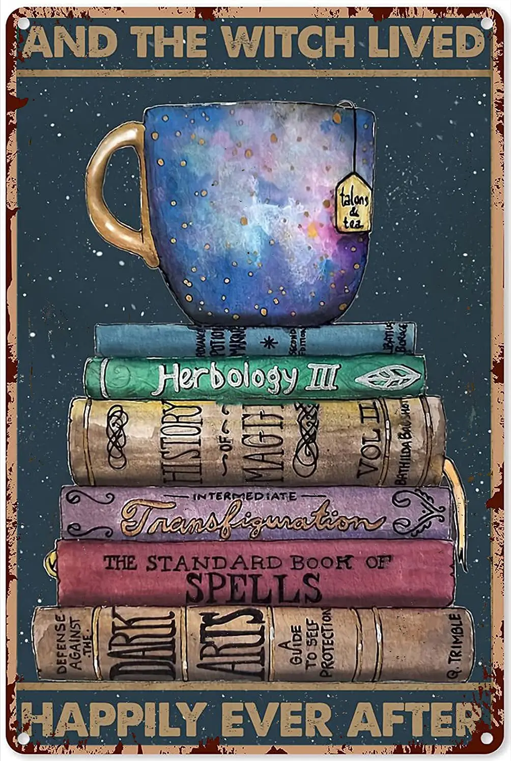 Book Sign Vintage Tin Sign and The Witch Lived Happily Ever After Bar Home Bedroom Living Room Wall Decoration 8x12 Inches