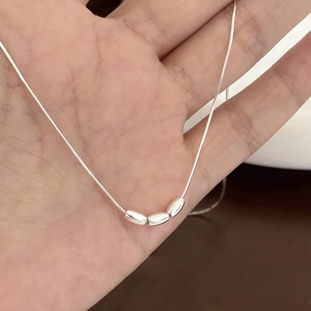 Minimalist 925 Sterling Silver Fortune Bead Millet Grains Pendant Snake Chain Necklace Fahion Casual Daily Commuting Jewelry