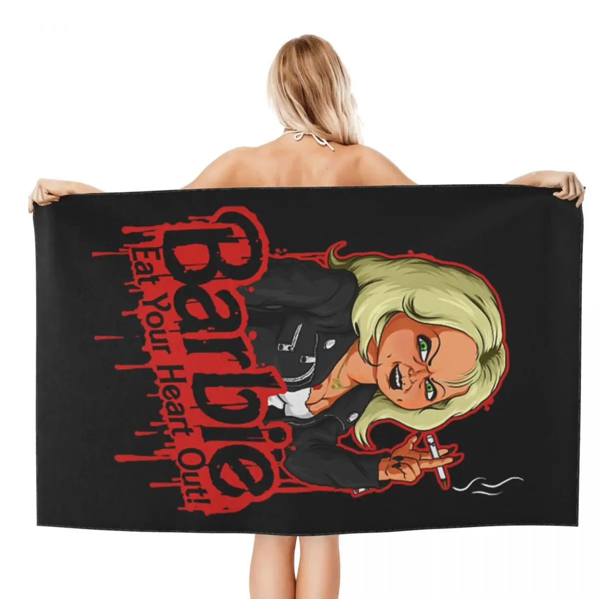 Custom Halloween Eat Your Heart Out Beach Towel Quick Drying Child's Play Horror Super Soft Microfiber Bathroom Sauna Towels