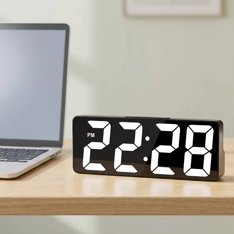 LED Digital Alarm Clock: Bedroom Desk Clock with Temperature Display, Adjustable Brightness, 12/24-Hour Format