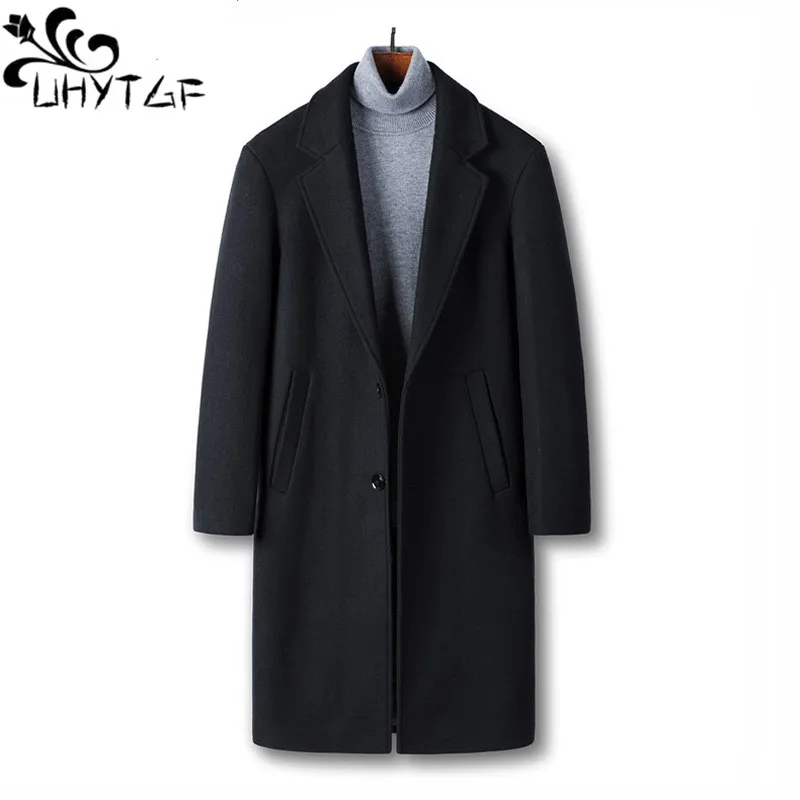 

UHYTGF Winter Jacket For Men Quality Wool Windbreaker Coat Male Medium Length Casual Business Men's Woolen Outerwear Jaqueta 214