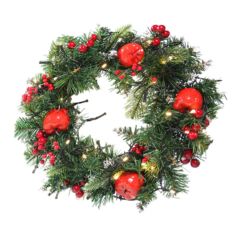 

Рождественский венок с вишнями 30 см, светодиодный, из ротанга, с теплым светом, подвесное украшение для дома, магазина, вечеринки, декоративная гирлянда