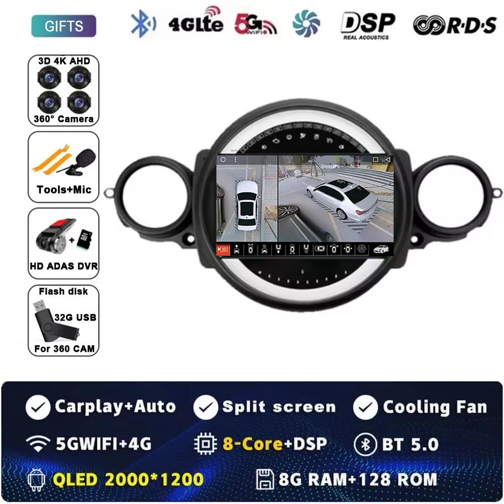 Android 15 Voor BMW MINI COOPER R56 R60 2007-2014 2 K QLED Android Autoradio Multimedia stereo Speler AI Voice CarPlay Head Unit