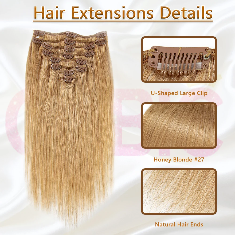 27# Golden Blonde Straight Clip In Human Hair Extension European Remy Clip Hair Honey Blonde 110 to 200g 18 to 26 inch