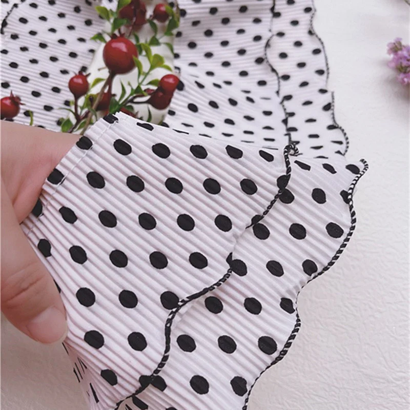 College Style White Black Spots Double Layer Ruffled Chiffon Lace Fabric DIY Clothes Skirt Dress Cat Dog Bib Sewing Accessories