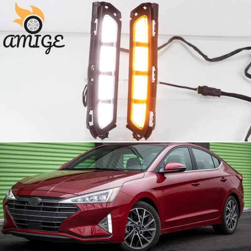 

LED DRL Daylights For Hyundai Elantra Avante 2019 2020 Yellow Turning Signal Auto Bulb Headlamps LED Daytime Running Headlights