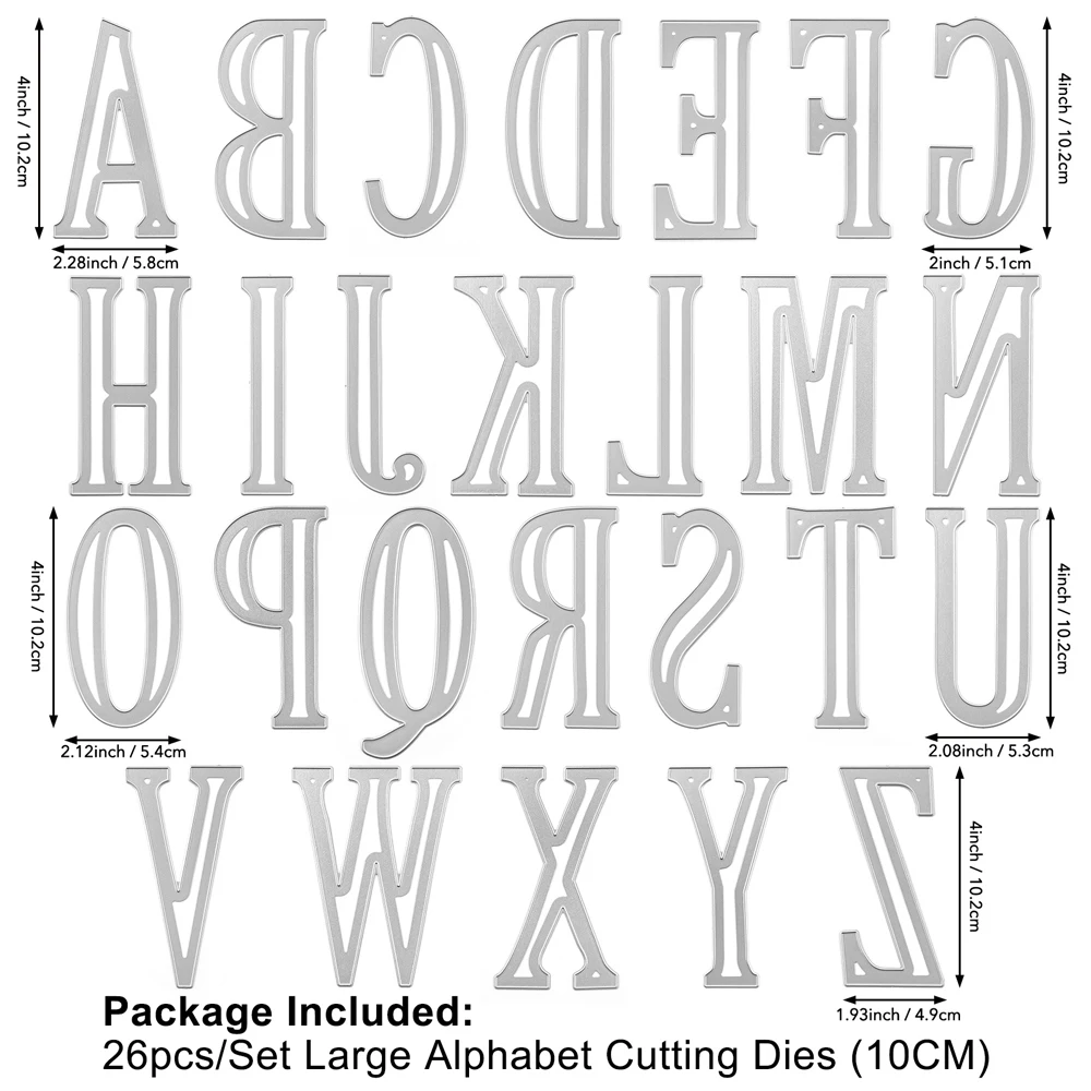 26 Uppercase Letters Cutting Dies,(10cm)3.96 Inch High Alphabet Metal Stencil for Cards Making,DIY Scrapbook,Handmade Invitation