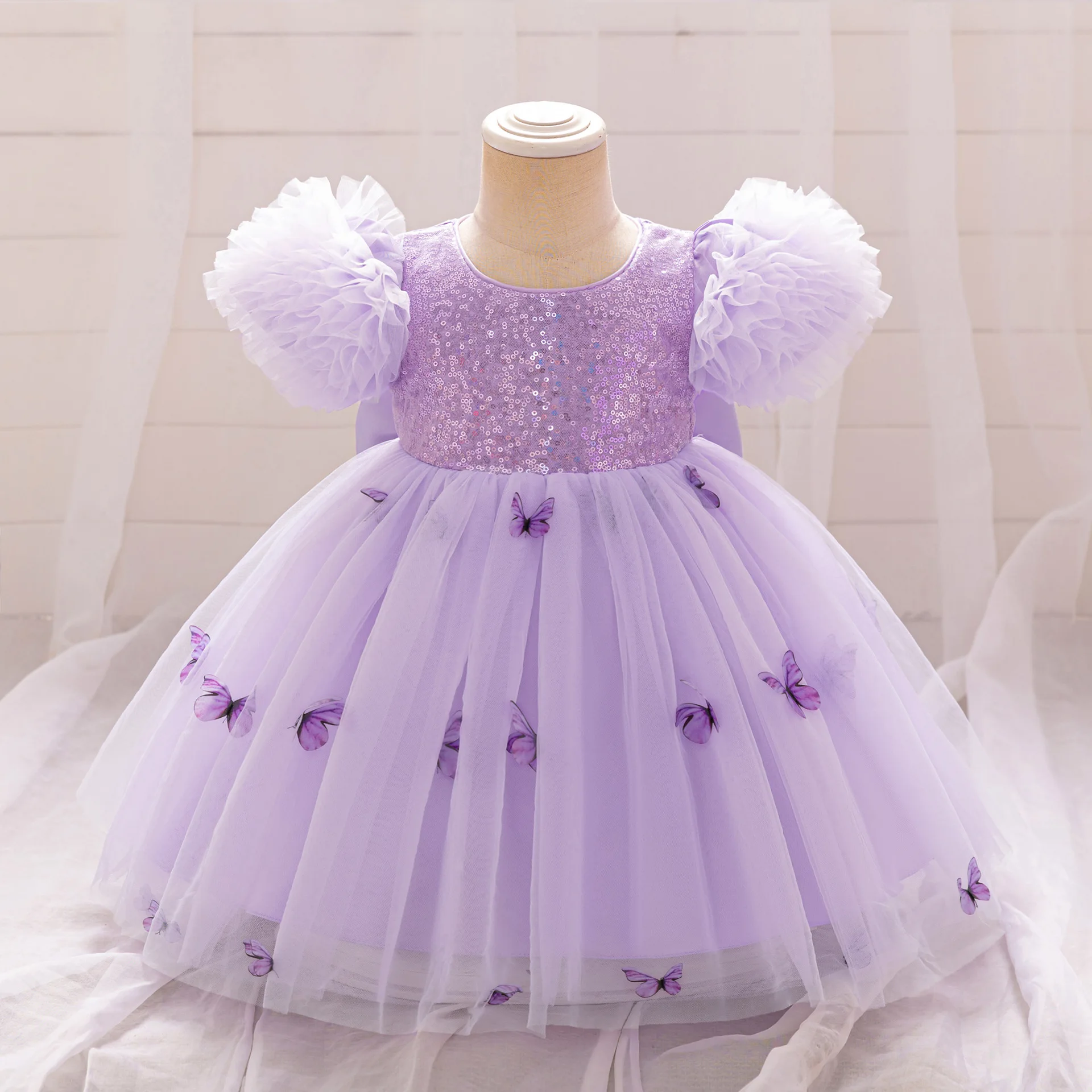 

Girls Party Dress 80cm-110cm Birthday Dresses Princess Style Ball Gown Puff Sleeve Gauze Costumes Kids