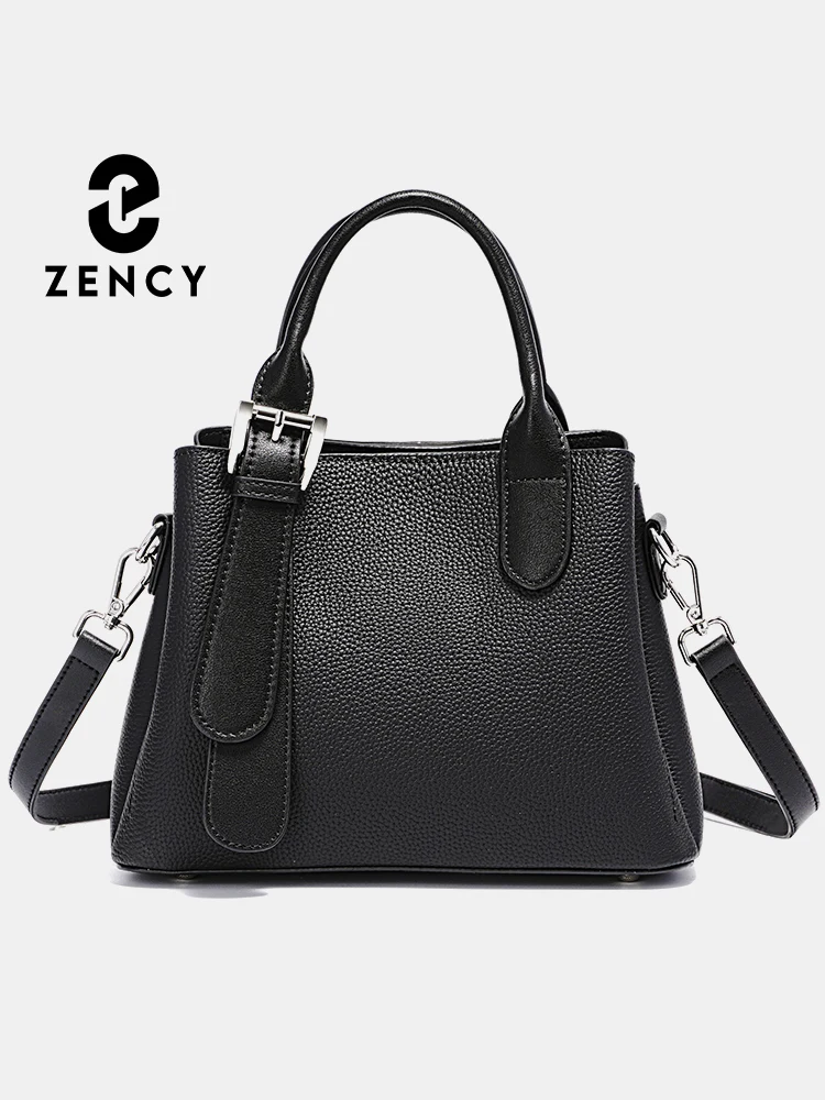 Zency Genuine Leather Women Simple Fashion Leather Crossbody Handbag Shoulder Bucket Bag Multi-compartment For Lover's Gift