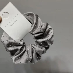 Rhinestone Dot Scrunchies Hairtie 5cm Wide Elastic Hair Band Silk Stain Pony Hair Traceless Accessories for Women Thick Hair