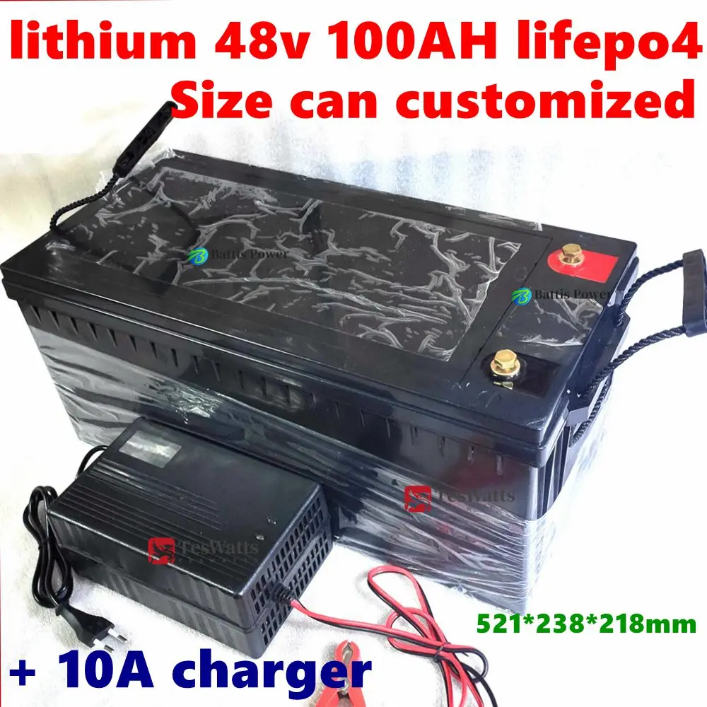 

lithium 48v 100AH lifepo4 battery with BMS for tricycle golf cart inverter Solar energy storage scooter + 10A charger