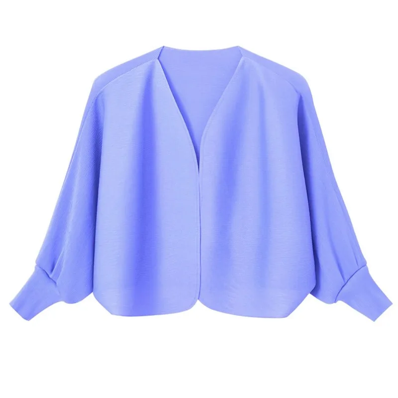 مياكي سترة مطوي ريترو سترة قصيرة 2025 جديد الخفافيش سترة بلون رقيقة فضفاضة مائة المرأة بلايز النساء الملابس #6