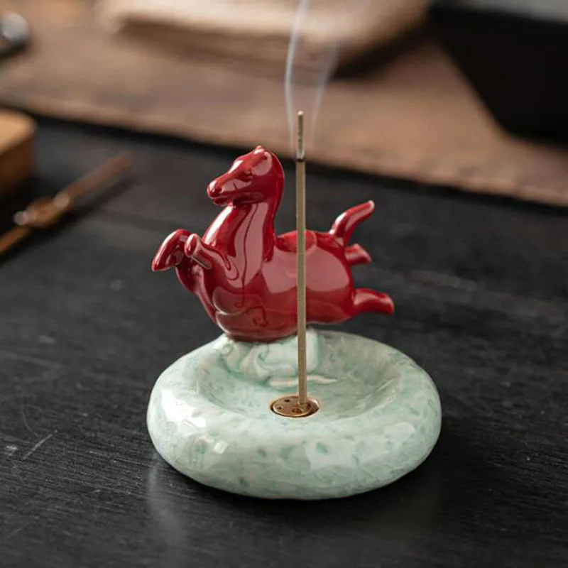 Porcelain Tang Dynasty Style Horse Stick Incense Holder Indoor Aromatherapy Burner Tea Table Ornaments Crafts Art Home Decor