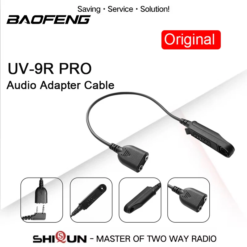 Baofeng UV-9R Pro Audio Adapter Cable 2 Pin K Plug Earphone Speaker Mic for UV-XR BF-9700 GMRS-9R UV-9G GT-3WP Waterproof Radios