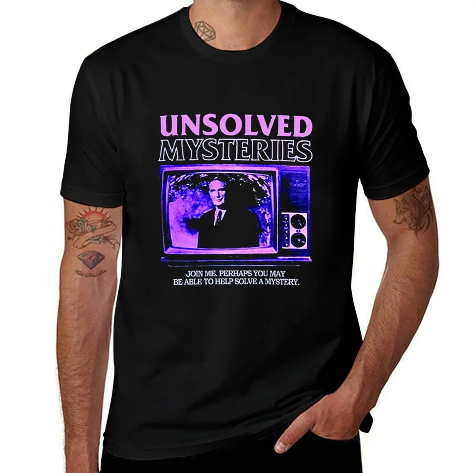 

Unsolved Mysteries Robert Stack T-Shirt Big and Tall Basic Tee Shirt