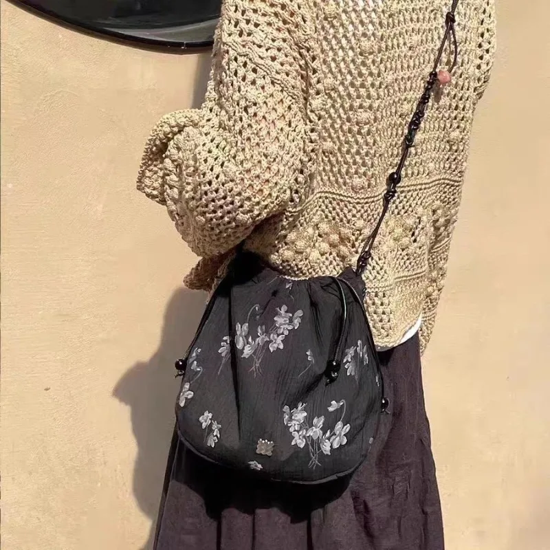 

Древний стиль Han Element Cheongsam Сумка через плечо Ретро парчовая сумка Закрывающиеся сумки Нишевые тканые сумки на плечо с бисером Кошелек