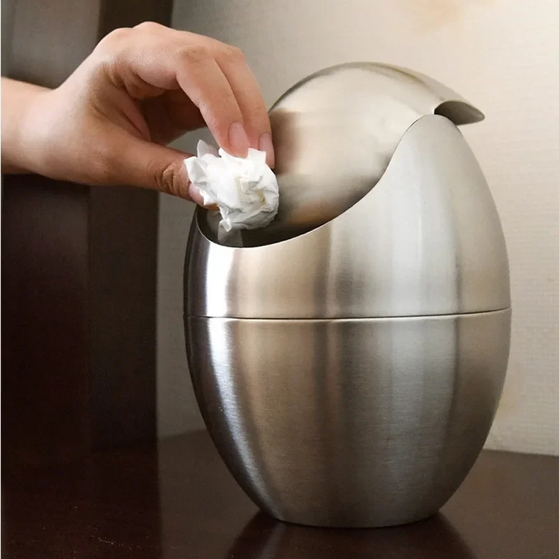 

1 шт., мини-настольный мусорный бак из нержавеющей стали 304, откидной мусорный бак для студенческого настольного хранения, туалетный столик, корзина для бумаги, бытовая