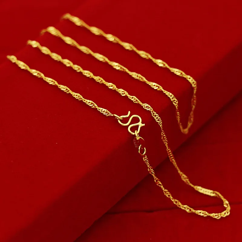 24k Yellow Gold Necklace 45 CM Box Chain/Snake Chain/Water Ripple Chain, Women\'s Clavicle Chain with Chain Jewelry DIY Gift