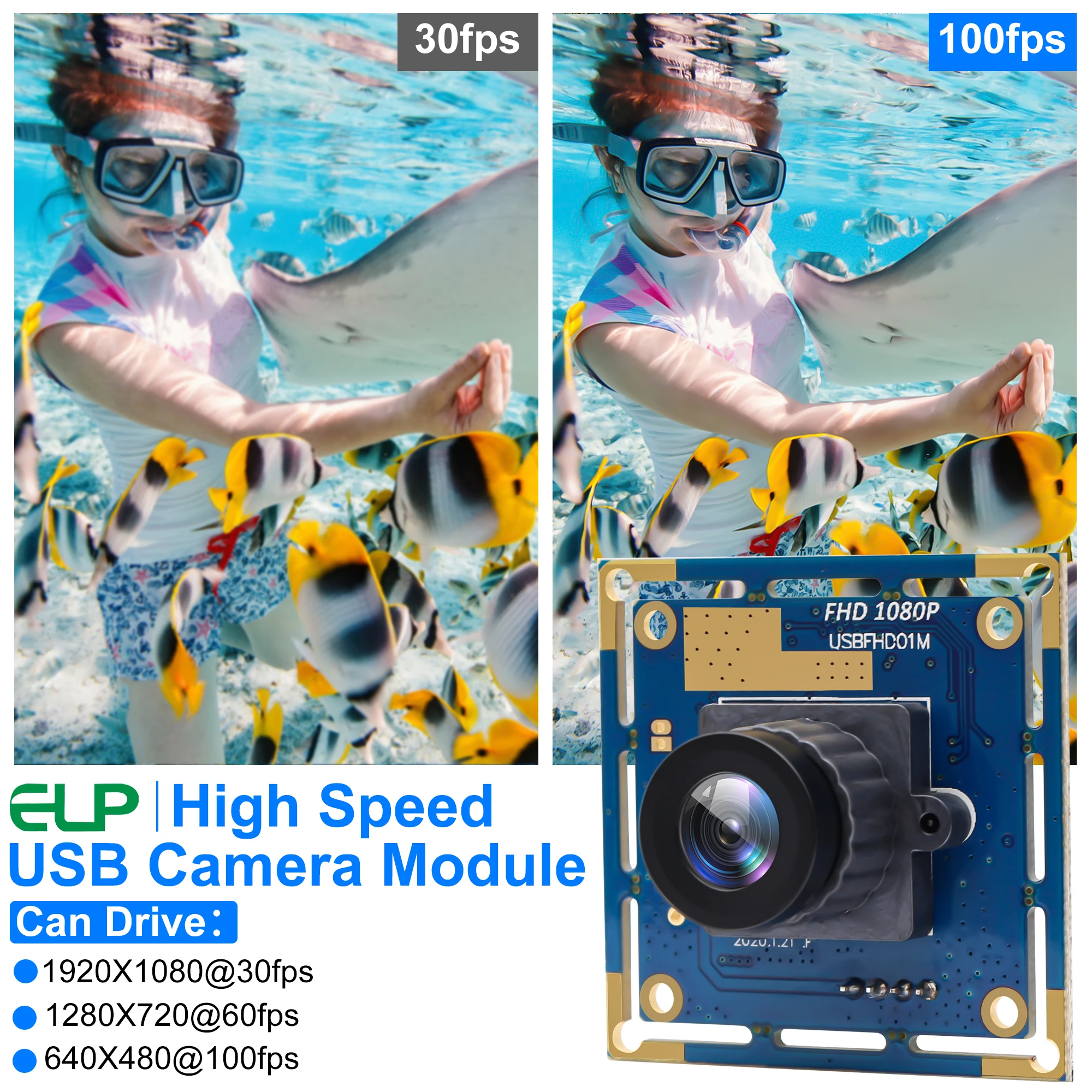2 Megapixel Full HD 1080P Module Camera 120fps 60fps OV2710 Micro Mini USB Camera Module with Wide Angle 2.1mm Lens for  PC