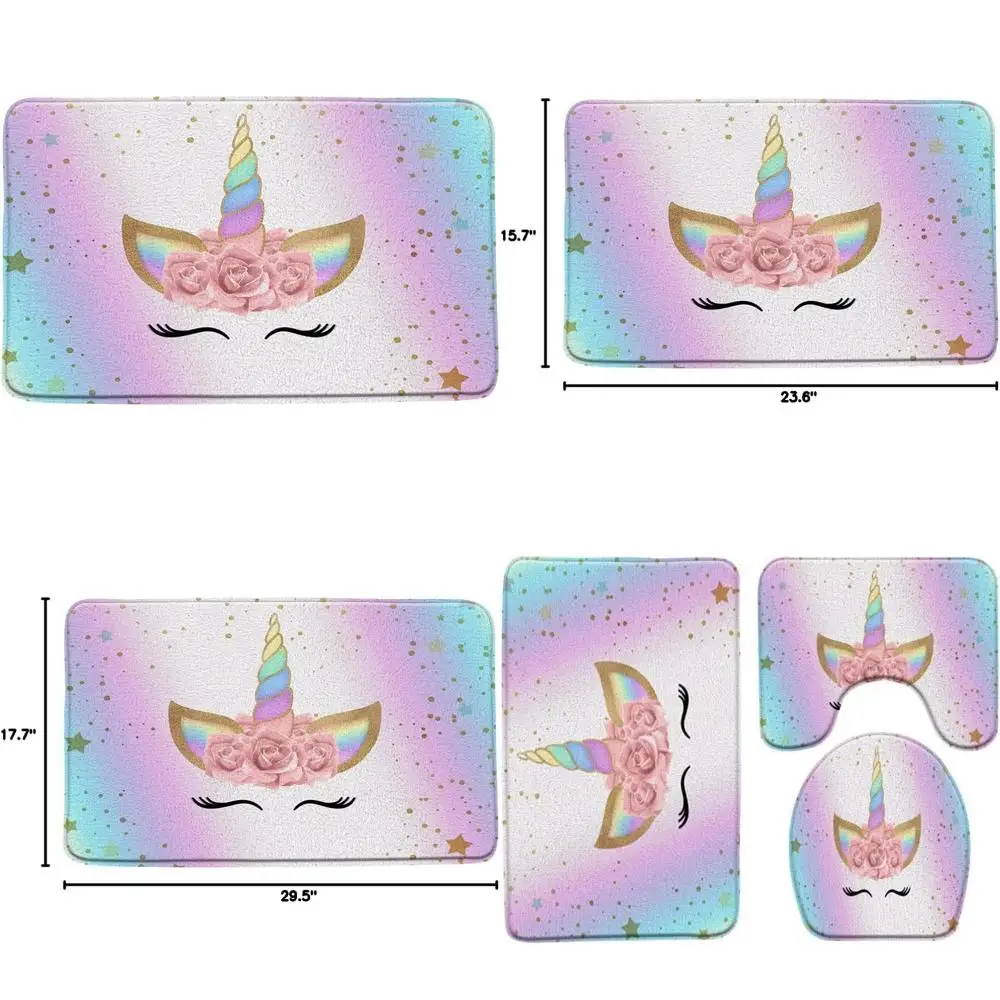 

colorful unicorn bath mat: enchanting rose & flower design for kids, soft and cute, ideal for pink & blue bathroom decor