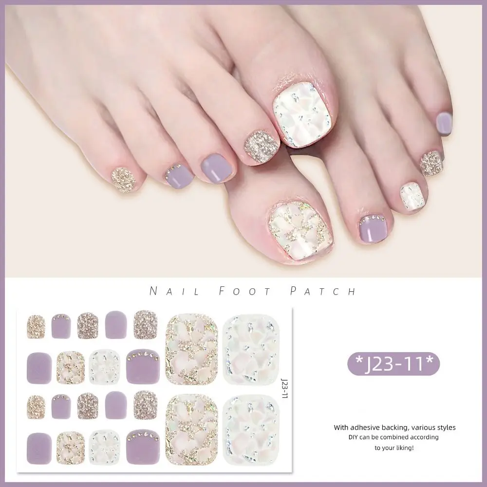 New Removable Foot Nail Stickers White Flash Exquisite Toenail Nail Stickers 22 Foot Fashion Toe Nail Sticker Foot Toe