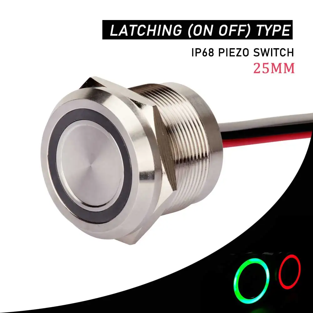 

12 В 24 В светодиодный двухцветный R & G металлическое уплотнение IP68 25 мм кнопочный пьезопереключатель с кабелем
