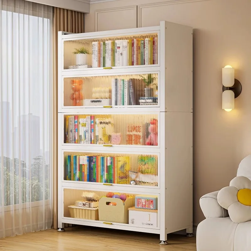 

Dust-proof bookcase with door Household steel bookcase Children's floor cabinet Five-layer iron storage bookshelf