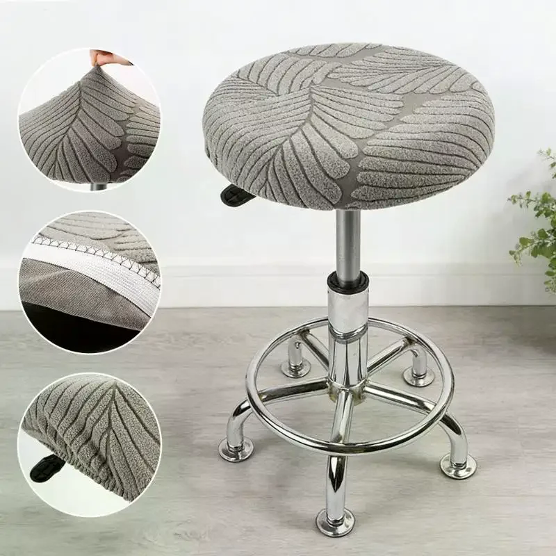 Plush Jacquard Solid Color Round Stool Cover Elastic Thickened Universal Chair Cover Cafe Beauty Salon Shop Slipcovers Soft