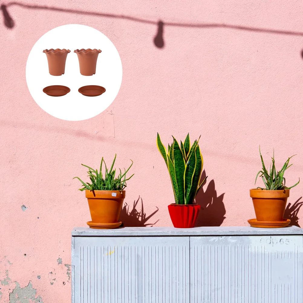 

4Pcs Thick PP Resin Flower Pot Square Planter with Drainage Tray Practical Gardening Pot for Windowsill Desktop Patio Succulents