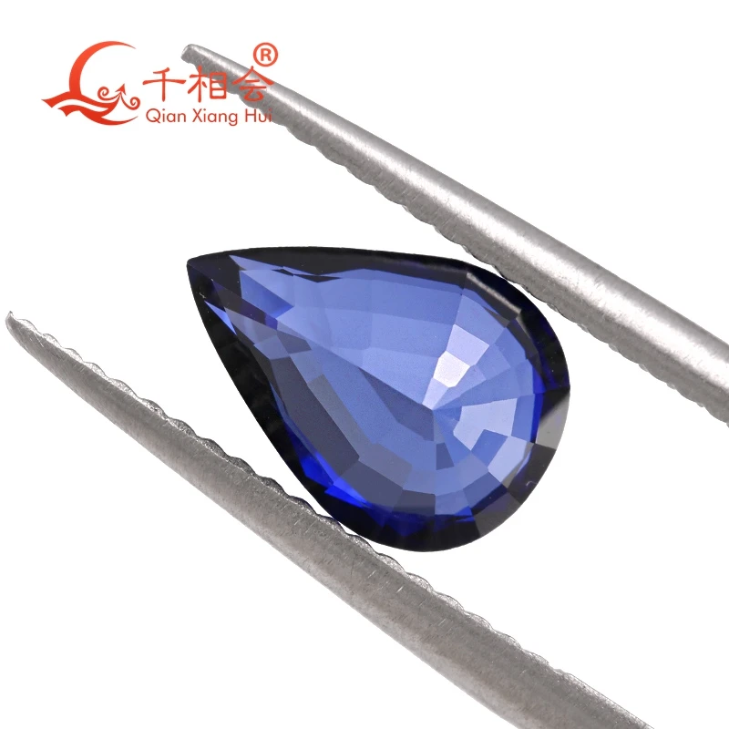 

light blue royal blue Cornflower Blue lab-grown sapphire Precision cut pear shape clear corundum loose gemstone