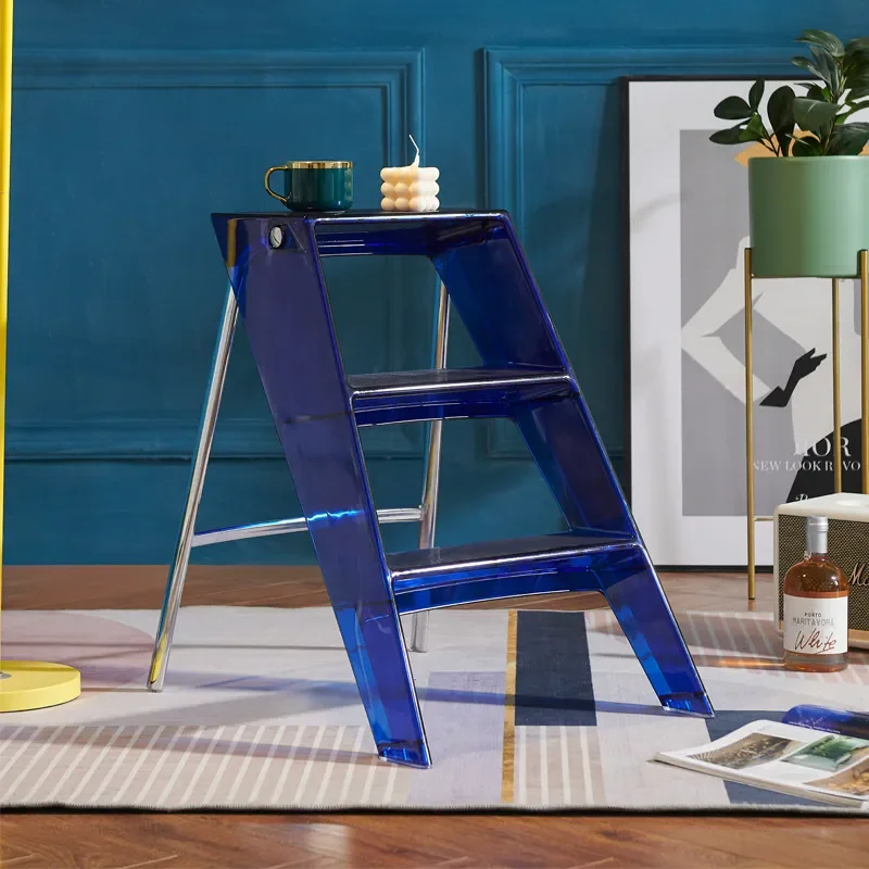 Japanese Style Transparent Acrylic Portable Retractable Folding Ladder 3 Step Plastic Pedal Stool Household Compact Step