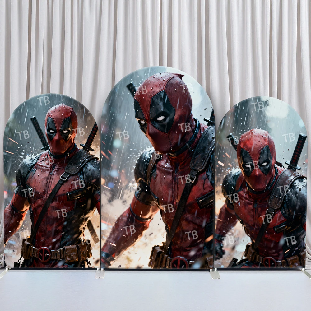 

Marvel Deadpool Arch Backdrop Cover Rainy Action Scene Theme Party Photo Booth Props for Events and Decorations