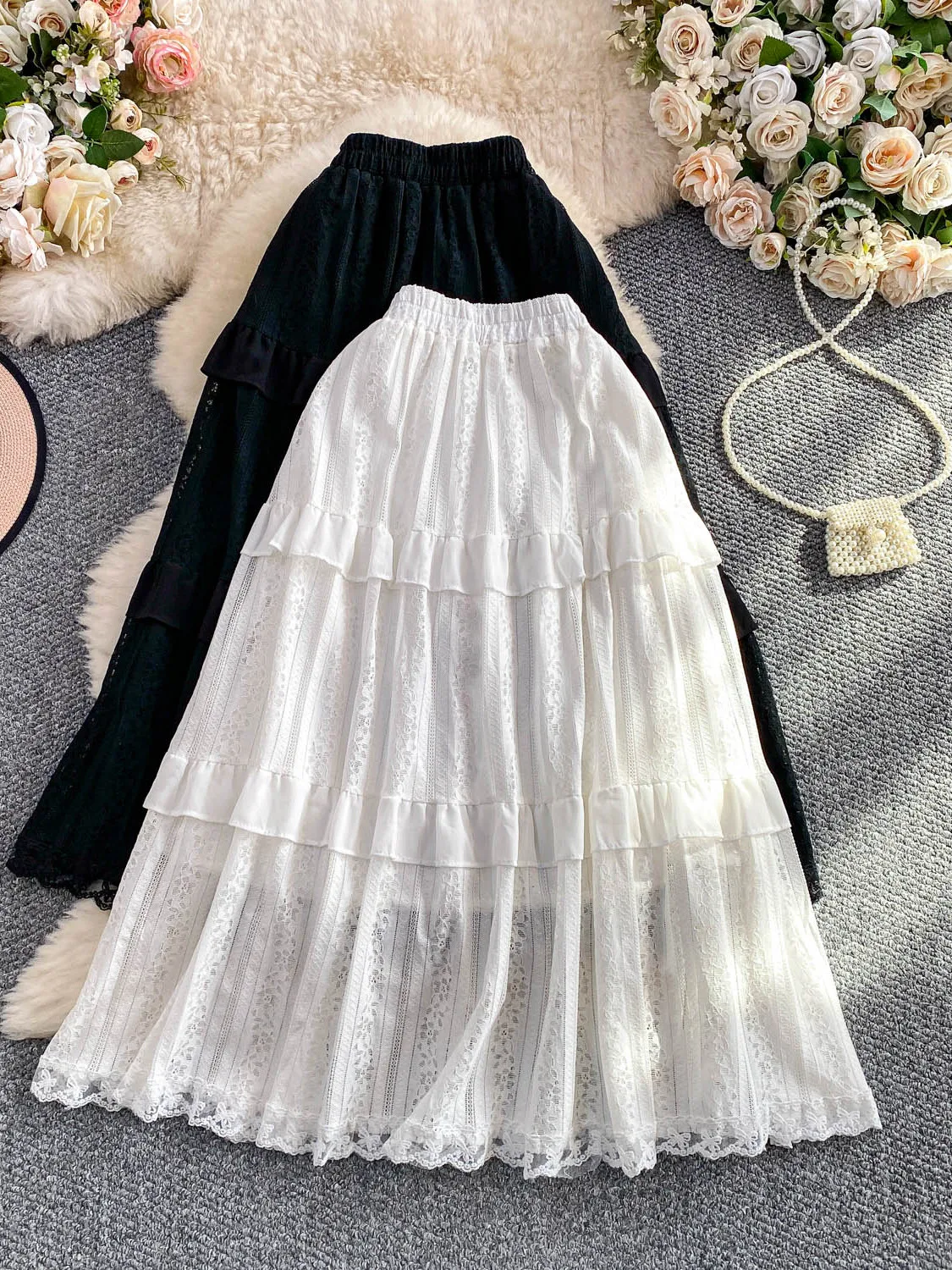 

Белая кружевная сказочная юбка, женская утягивающая длинная юбка-колокольчик с высокой талией, противобольная юбка для поездок на работу для молодых женщин