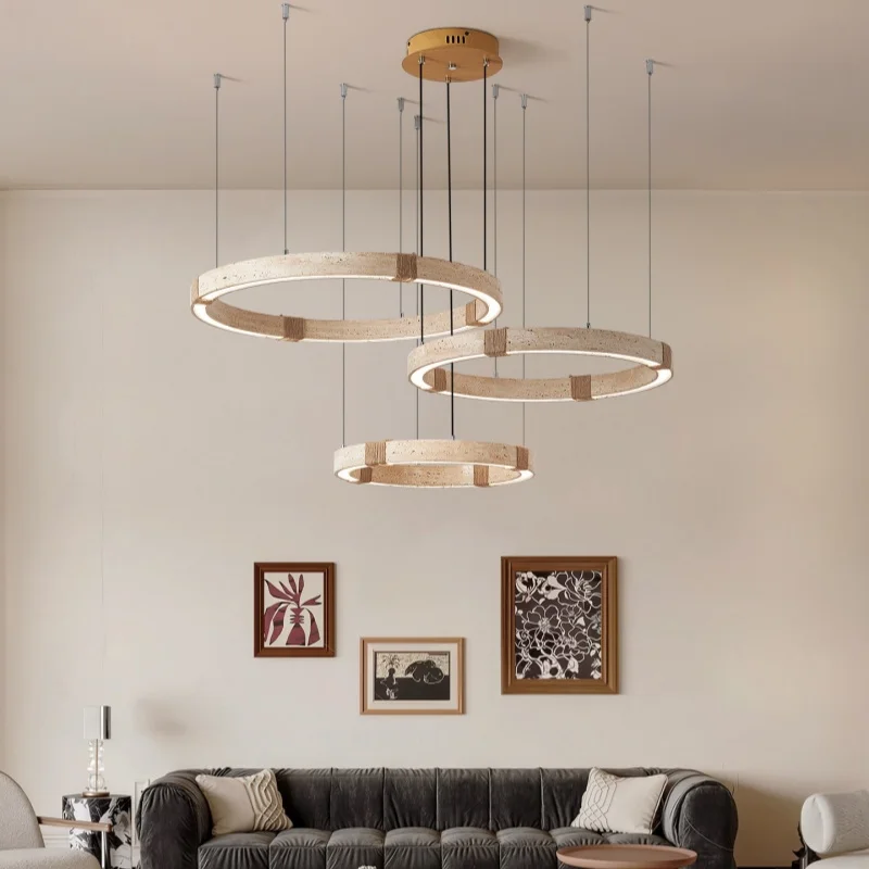 

Modern retro and quiet yellow cave stone pendant light Applicable to living room villa hall Indoor lighting suspend fixtures
