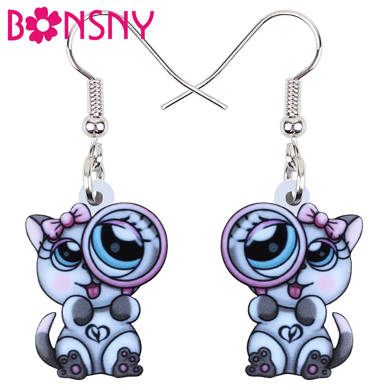 Bonsny Acrylic Lovely Magnifier Cat Kitten Earrings Drop Dangle Gifts Pets Fashion Jewelry for Women Girls Charms Party Favors