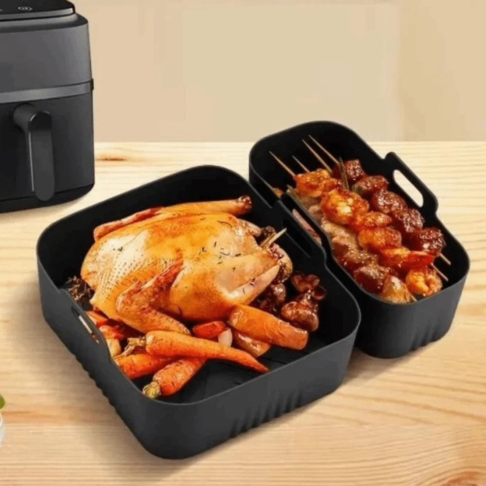 6L/3L Air Fryer Liner Non-Stick Reusable Dual Basket Baking Tray Dual Basket Use Silicone Mold Air Fryer Basket Baking Liners