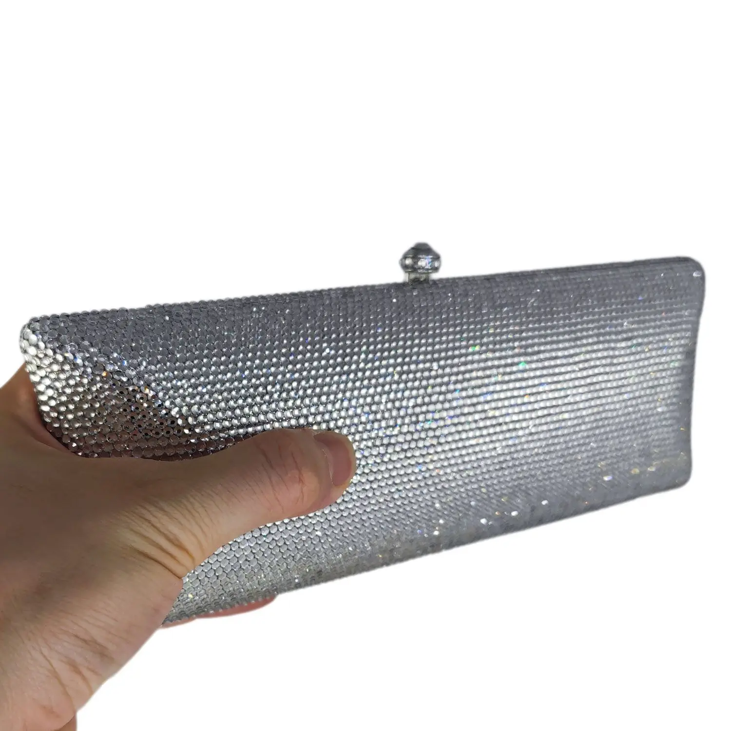 Boutique De FGG Sparkly Women Silver Crystal Clutch Bags Wedding Party Bridal Rhinestone Handbags and Purses Prom Diaond Clutch